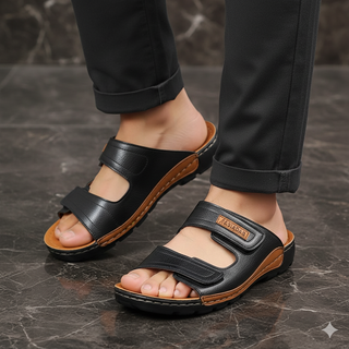 کفش صندل چرم مردانه کد SD035BK رنگ مشکی