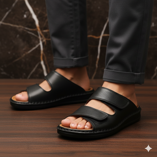 کفش صندل چرم مردانه کد SD006BK رنگ مشکی