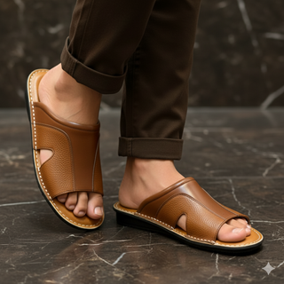 کفش صندل چرم مردانه کد SD036TN رنگ عسلی