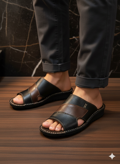 صندل چرم مردانه کد SD031BK رنگ مشکی